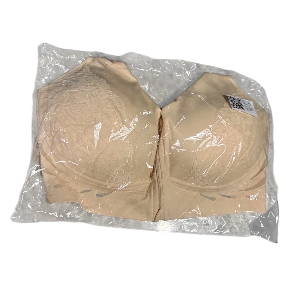 CurvyLace Front Zip Wireless Bra Women 2XL Black Beige NEW Lifting Straps 2-Pack